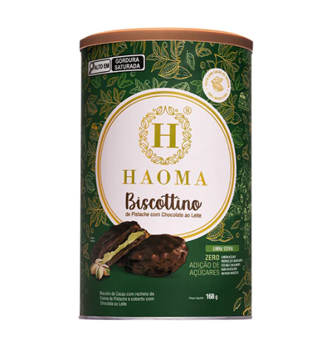 Embalagem cilíndrica HAOMA Biscottino Pistache com Chocolate ao Leite