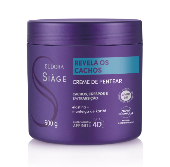 Pote de creme de pentear roxo Eudora Siàge Revela os Cachos 500g