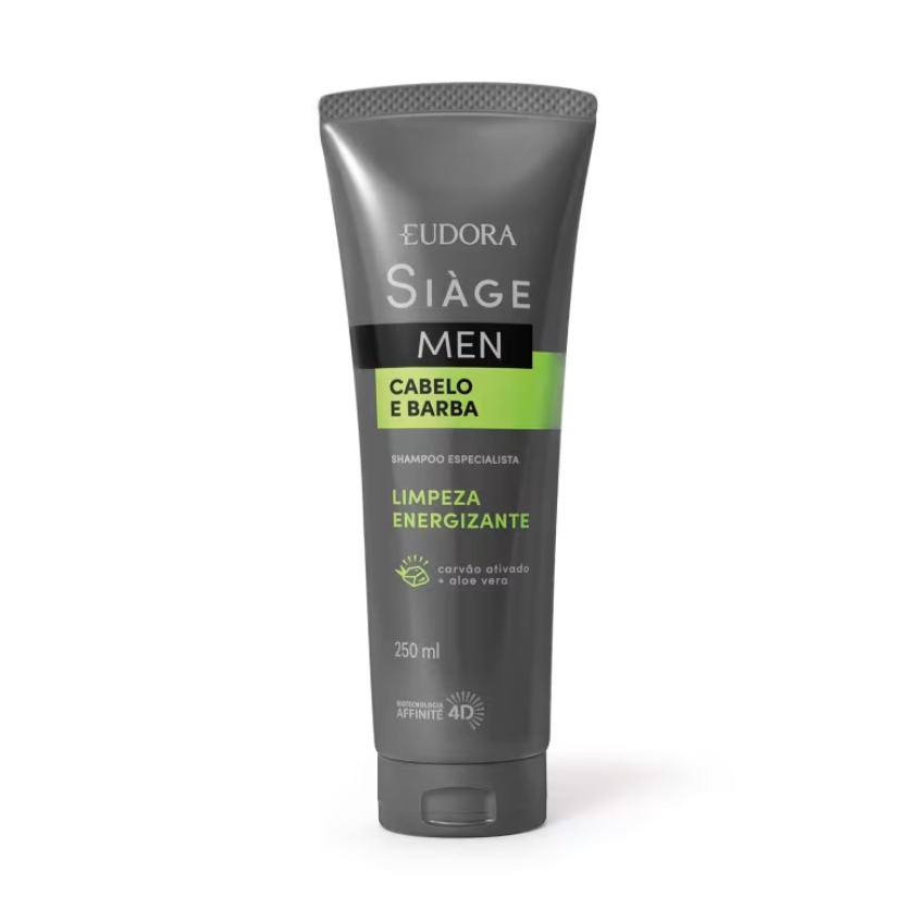Frasco de shampoo Eudora Siàge Men cabelo e barba 250 ml