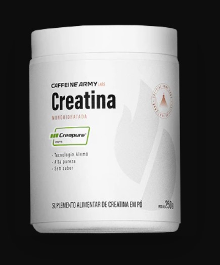 Embalagem branca de suplemento alimentar em pó de creatina Caffeine Army Labs