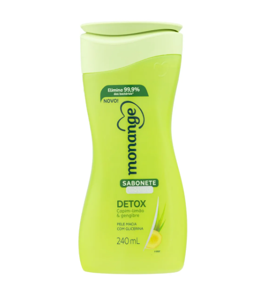 Frasco verde de sabonete líquido Monange Detox capim-limão e gengibre 240 mL