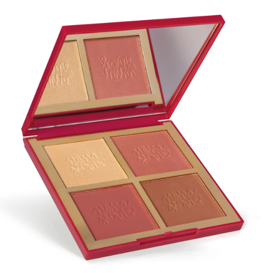 Paleta de maquilhagem com quatro cores neutras e espelho