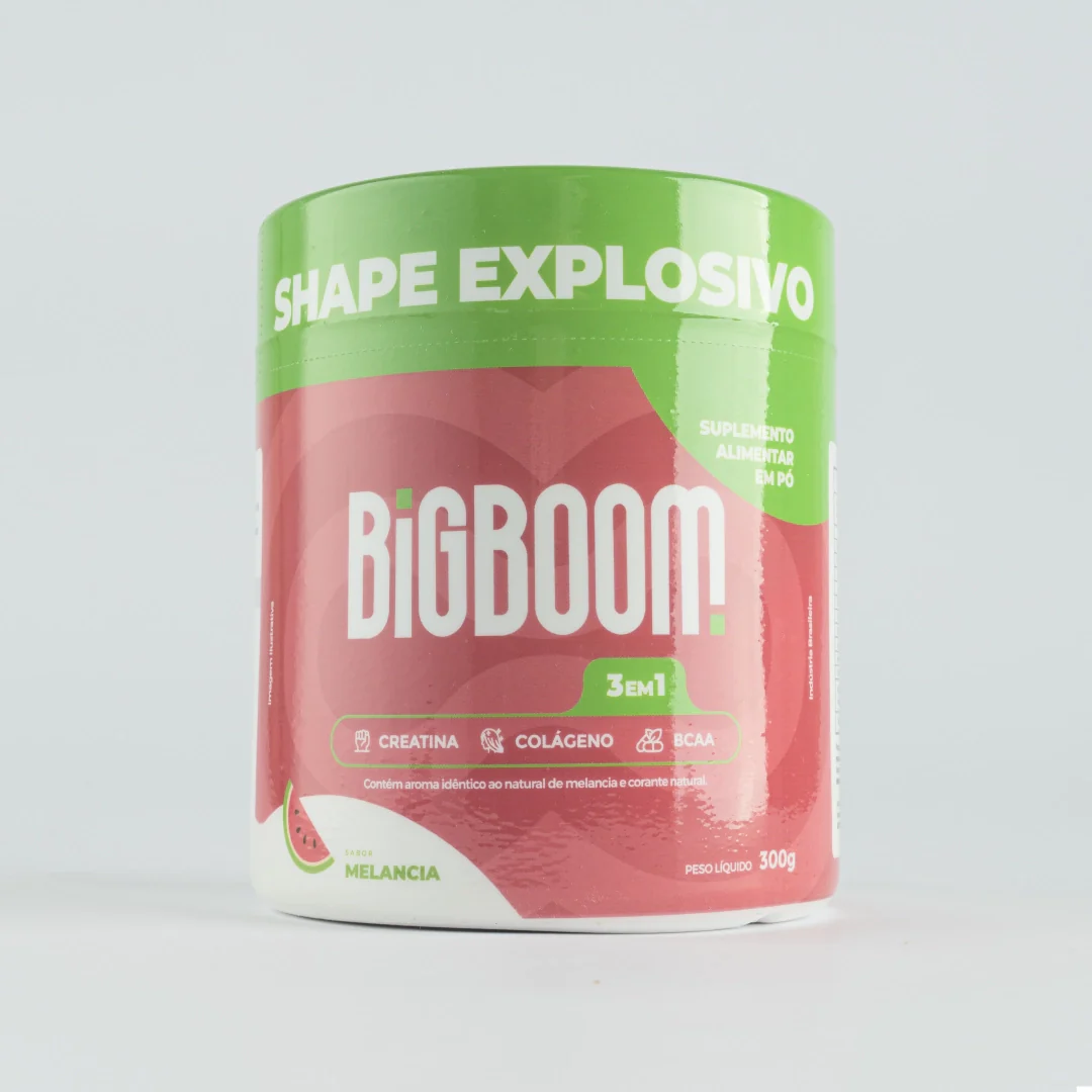 Embalagem de suplemento alimentar em pó BiGBOOM com sabor melancia