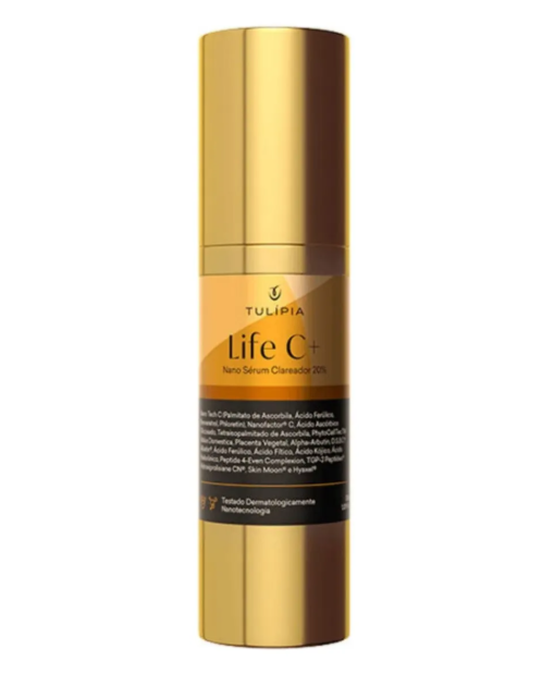 Frasco dourado de serum Nano Sérum Clareador Life C+