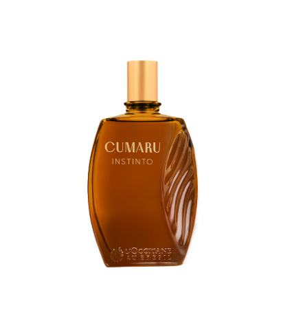 Frasco de perfume âmbar Cumaru Instinto com tampa dourada