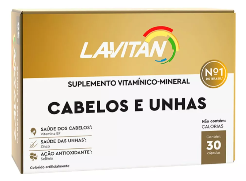 Caixa de suplemento vitamínico-mineral Lavitan para cabelos e unhas