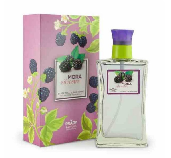 Perfume Mora Silvestre com caixa rosa decorada com amoras