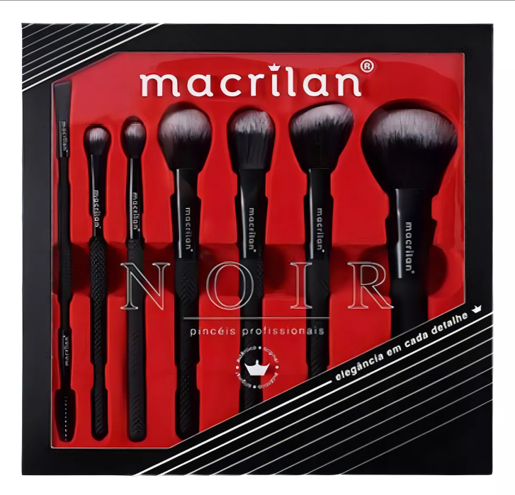 Conjunto de pincéis de maquilhagem Macrilan NOIR com cabos e cerdas pretas
