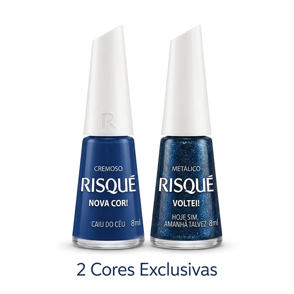 Dois frascos de verniz de unhas azul cremoso e azul metálico Risqué