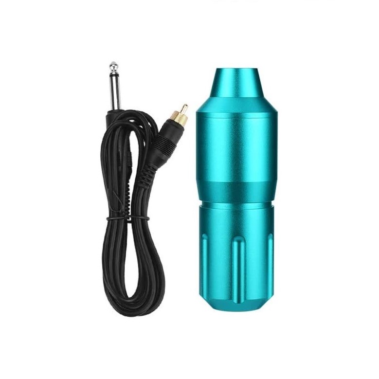 Máquina de tatuagem azul metálica com cabo preto