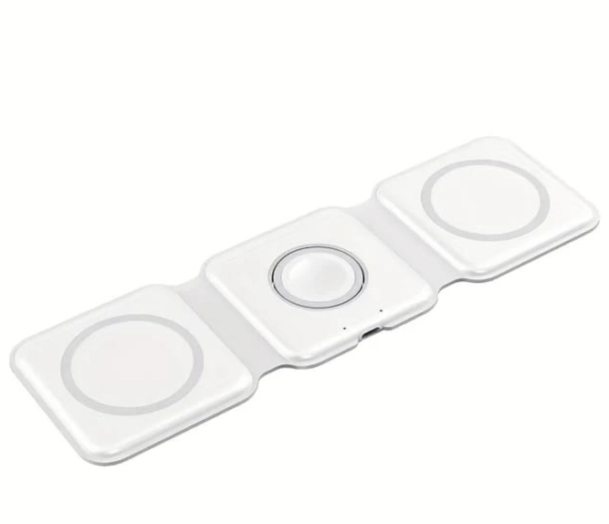 Carregador sem fios portátil branco dobrável com três painéis