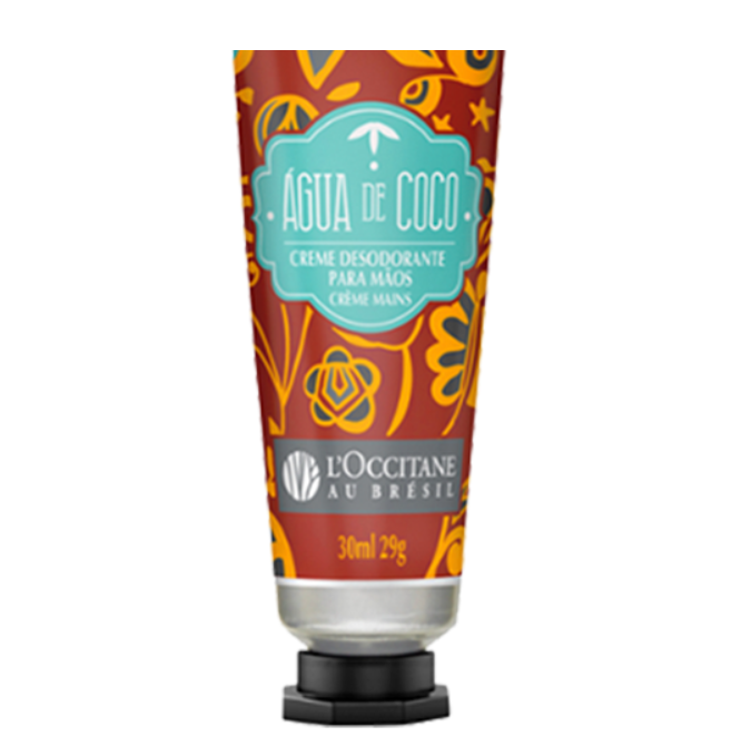 Creme desodorizante para mãos L'OCCITANE AU BRÉSIL ÁGUA DE COCO em tubo decorado