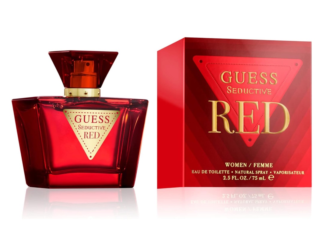 Frasco de perfume vermelho e caixa GUESS Seductive Red para mulher