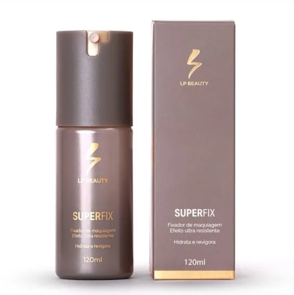 Fixador de maquilhagem LP Beauty SUPERFIX embalagem castanha com texto dourado