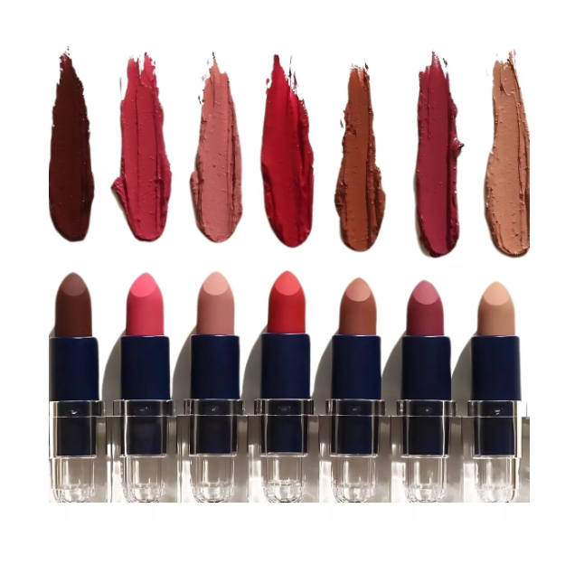 Sete batons em tons variados com amostras acima