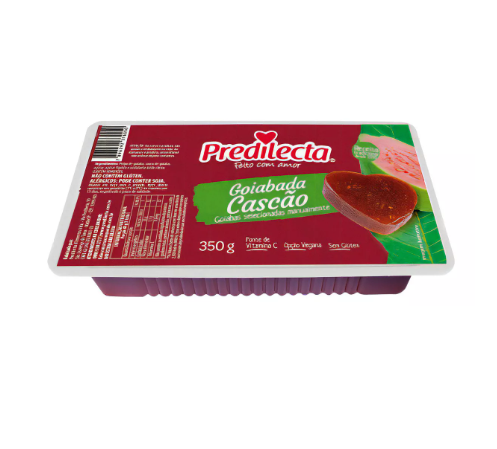 Goiabada Cascão Predilecta em embalagem plástica vermelha com tampa branca, 350 g.