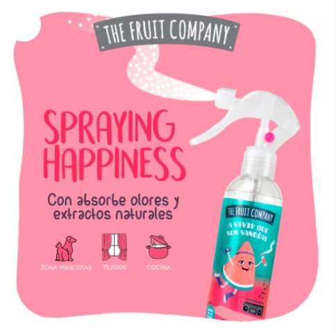 Spray borrifador da THE FRUIT COMPANY com texto e ilustração colorida