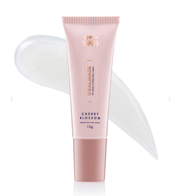 Tubo rosa claro de cosmético Cherry Blossom com tampa rosa escuro e textura branca atrás