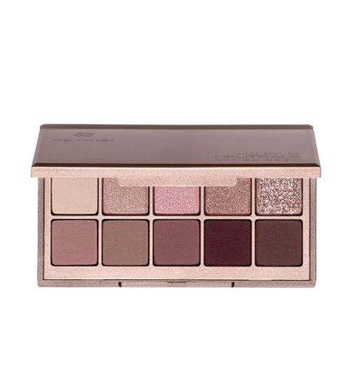 Paleta de sombras de olhos neutras com 10 cores em embalagem rosa clara