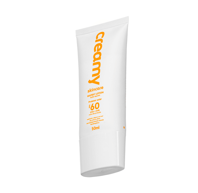 Frasco branco de loção facial com protector solar FPS 60