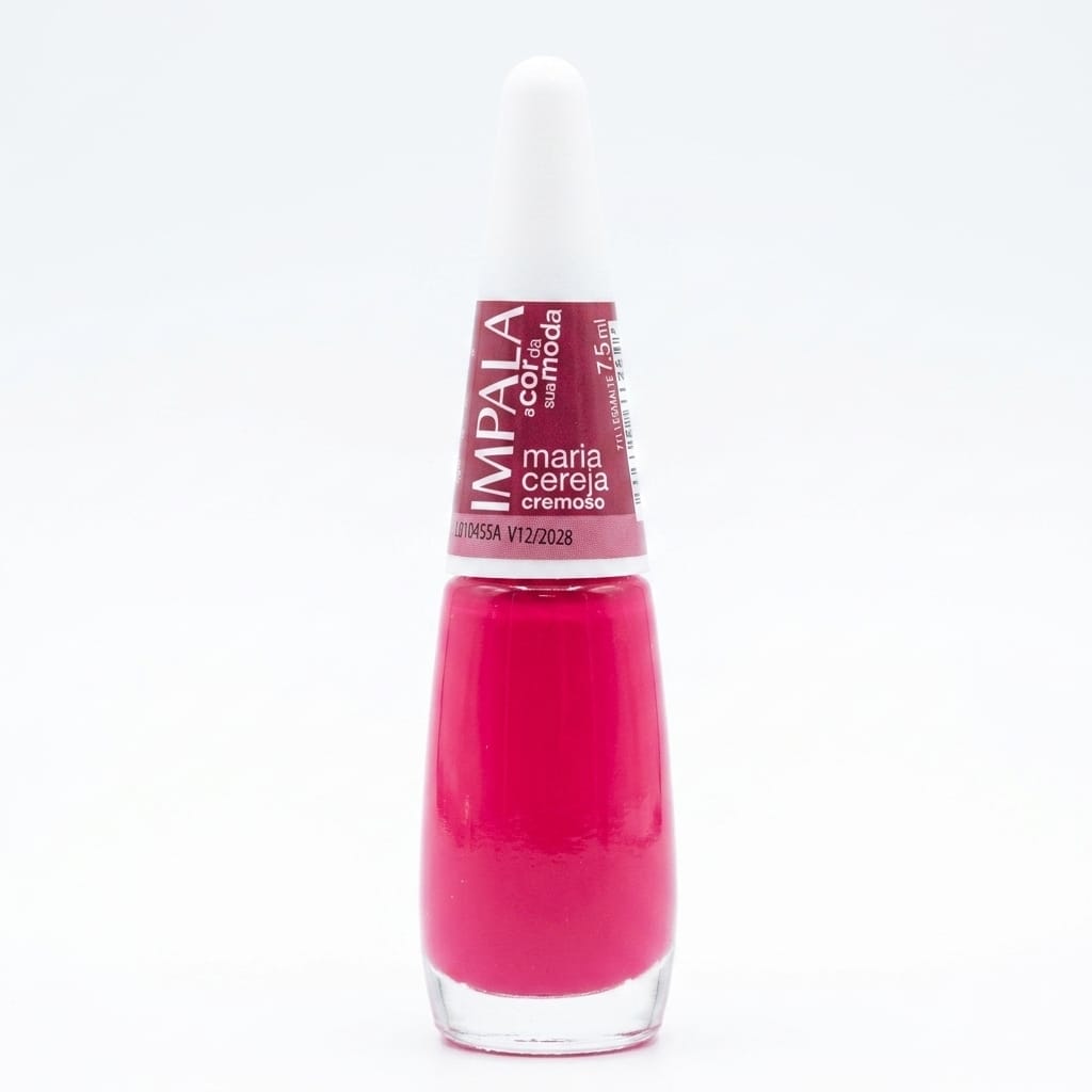Esmalte de unhas rosa Impala Maria Cereja cremoso com frasco de vidro e tampa branca