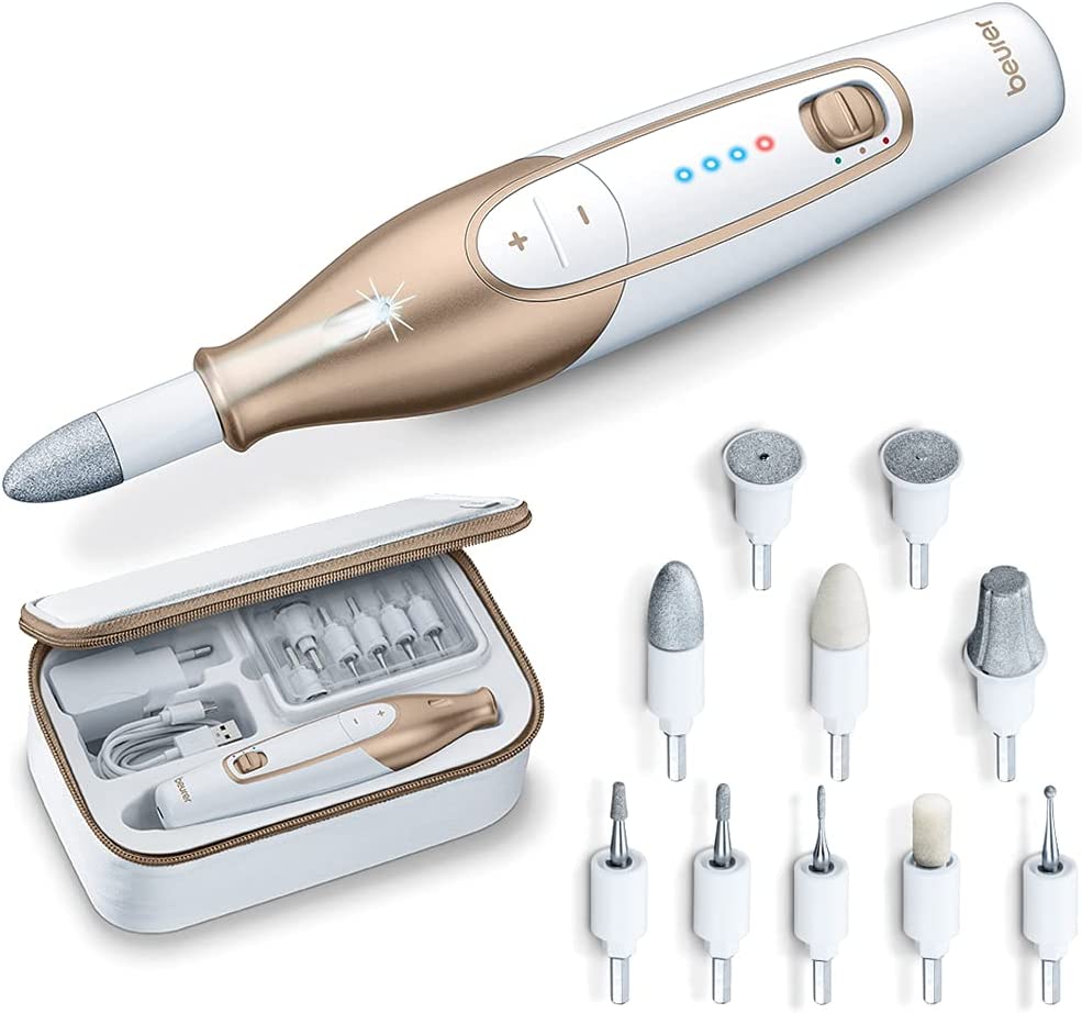 Conjunto de manicure elétrico Beurer com múltiplas cabeças e estojo