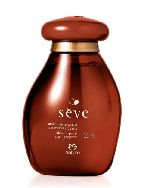 Frasco castanho de óleo corporal Natura Sève amêndoas e canela 100ml