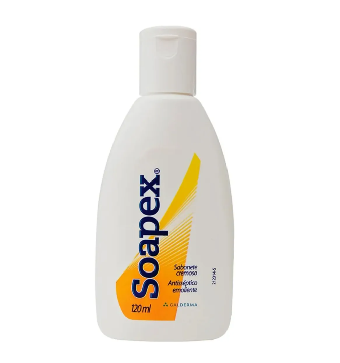 Frasco branco de sabonete cremoso Soapex 120 ml