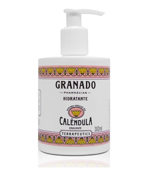 Frasco de creme hidratante Granado Calêndula com doseador