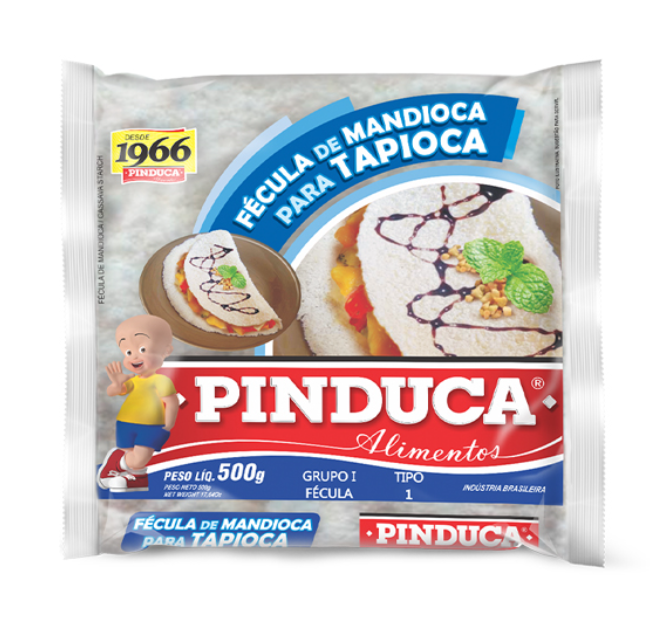 Pacote de fécula de mandioca para tapioca Pinduca 500g