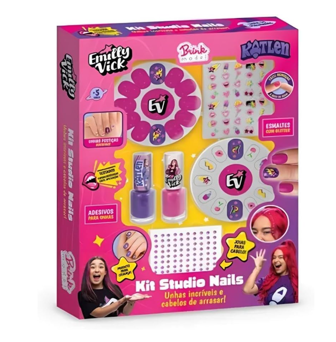 Kit de unhas decorativas Kit Studio Nails com vernizes e adesivos