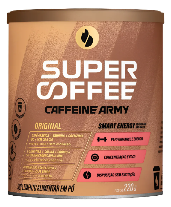 Embalagem de suplemento alimentar em pó Super Coffee Caffeine Army Original castanha e dourada
