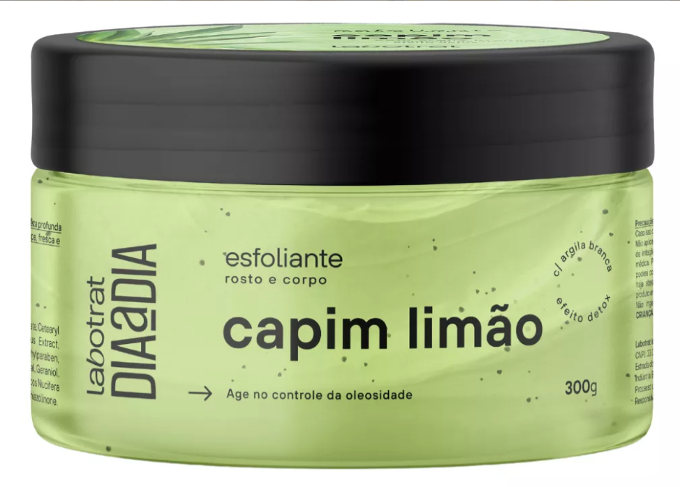 Pote verde claro esfoliante capim limão com tampa preta