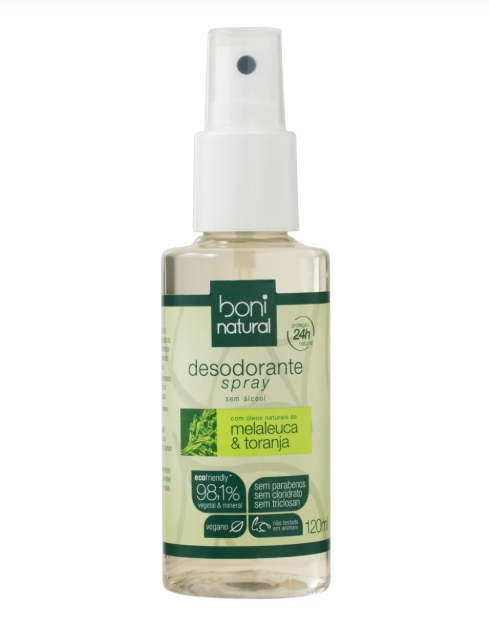 Frasco spray desodorizante Boni Natural melaleuca e toranja 120ml