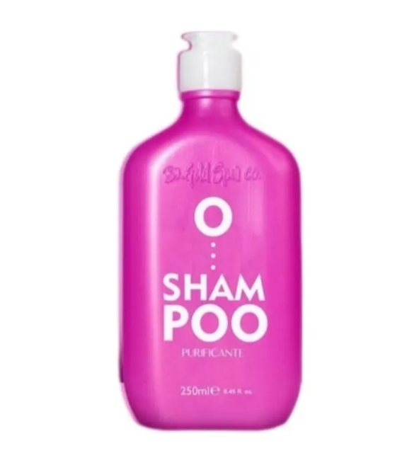 Frasco rosa de champô purificante 250ml com tampa branca