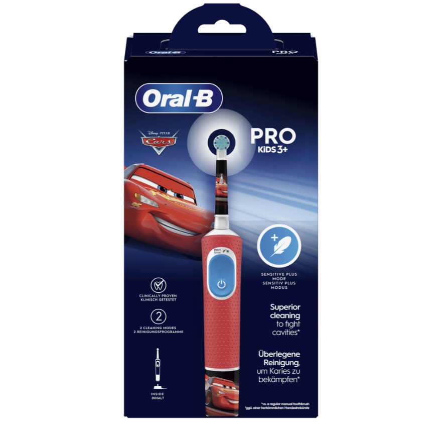 Escova de dentes elétrica Oral-B PRO KIDS 3+ com design vermelho e personagem do filme Cars