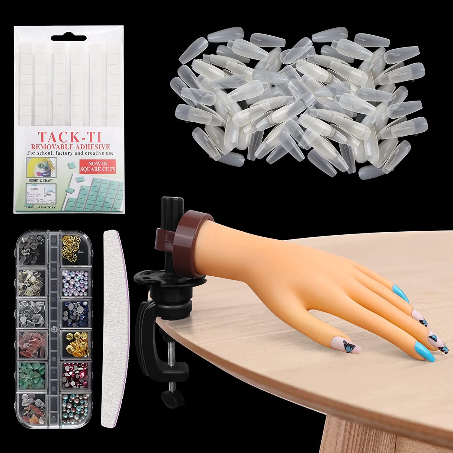 Kit para treino de unhas com mão artificial e acessórios