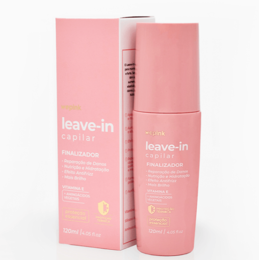Frasco e embalagem rosa de leave-in capilar wepink finalizador 120ml