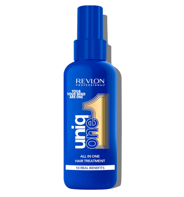 Frasco azul de produto capilar uniq one da Revlon Professional