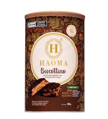 Embalagem de biscoitos HAOMA Biscottino sabor caramelo salgado e chocolate 56% cacau