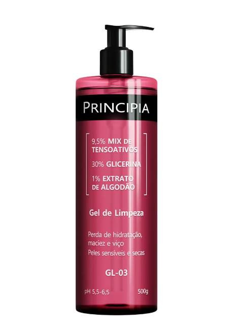 Frasco de gel de limpeza rosa com doseador preto
