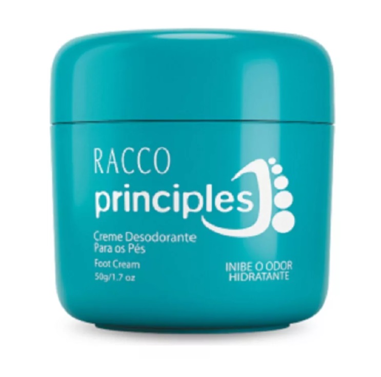 Creme desodorizante para os pés em recipiente azul turquesa com texto branco