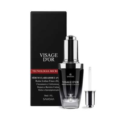 Sérum clareador VISAGE D'OR com embalagem preta e conta-gotas