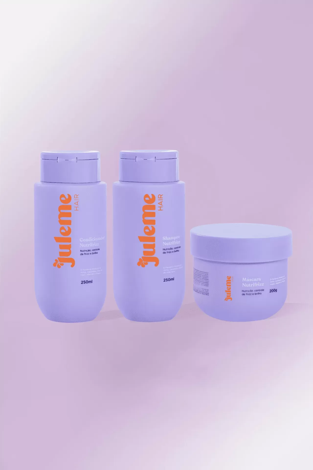 Produtos capilares da marca juleme Hair em embalagens roxas