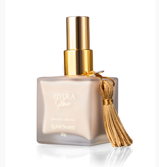 Frasco quadrado fosco com tampa dourada e tassel, texto branco frente