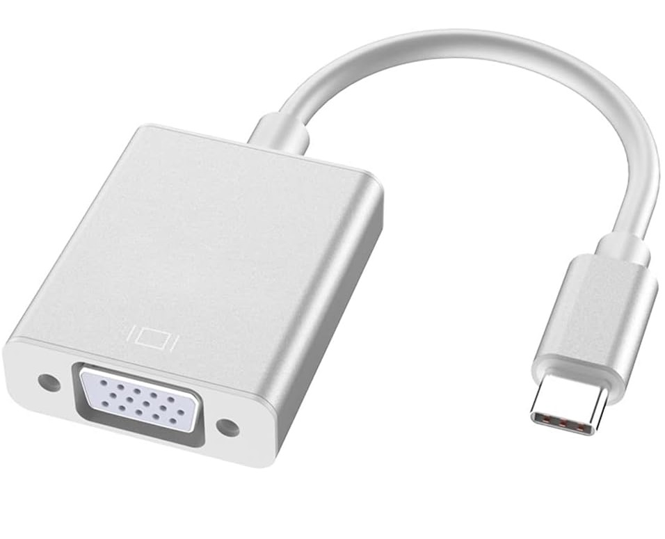 Adaptador USB-C para VGA prateado com cabo branco