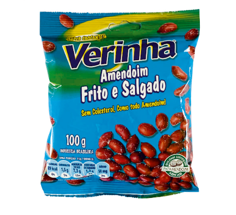Pacote colorido com amendoins fritos e salgados Verinha