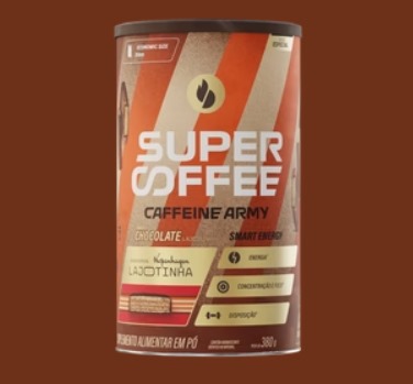 lata de café em pó Super Coffee Caffeine Army sabor chocolate