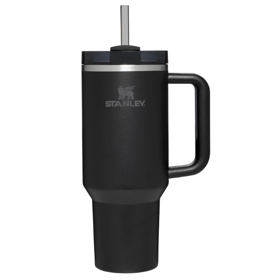 Caneca Stanley preta com tampa e canudo