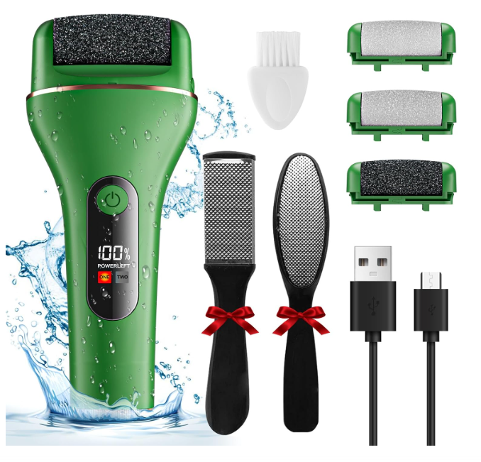 Aparelho verde de cuidados dos pés com acessórios e ecrã digital